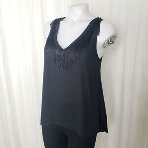 Express black fringe V-neckline sleeveless top size XS oversized fit NWT